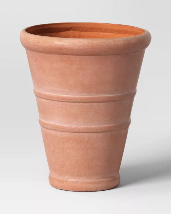 Classic Ribbed Composite Indoor Outdoor Planter Pot Terracotta Pink
