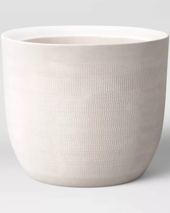 Textured Ceramic Outdoor Planter Pot White