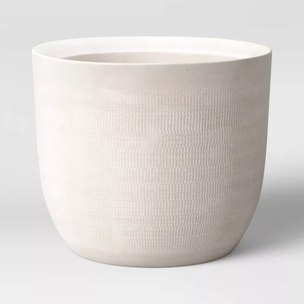 Textured Ceramic Outdoor Planter Pot White
