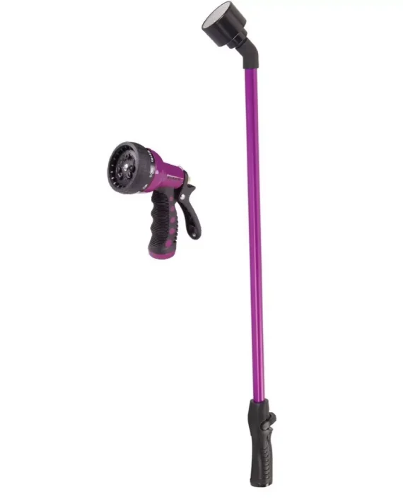 Dramm 30" 2pc Aluminum One Touch Rain Hose Wand & Touch N Flow Revolver Hose Nozzle Purple